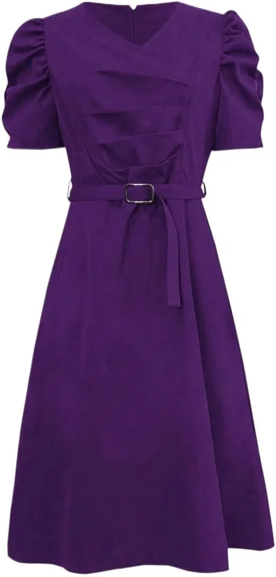 Женское повседневное платье с пышными рукавами A-line Purple