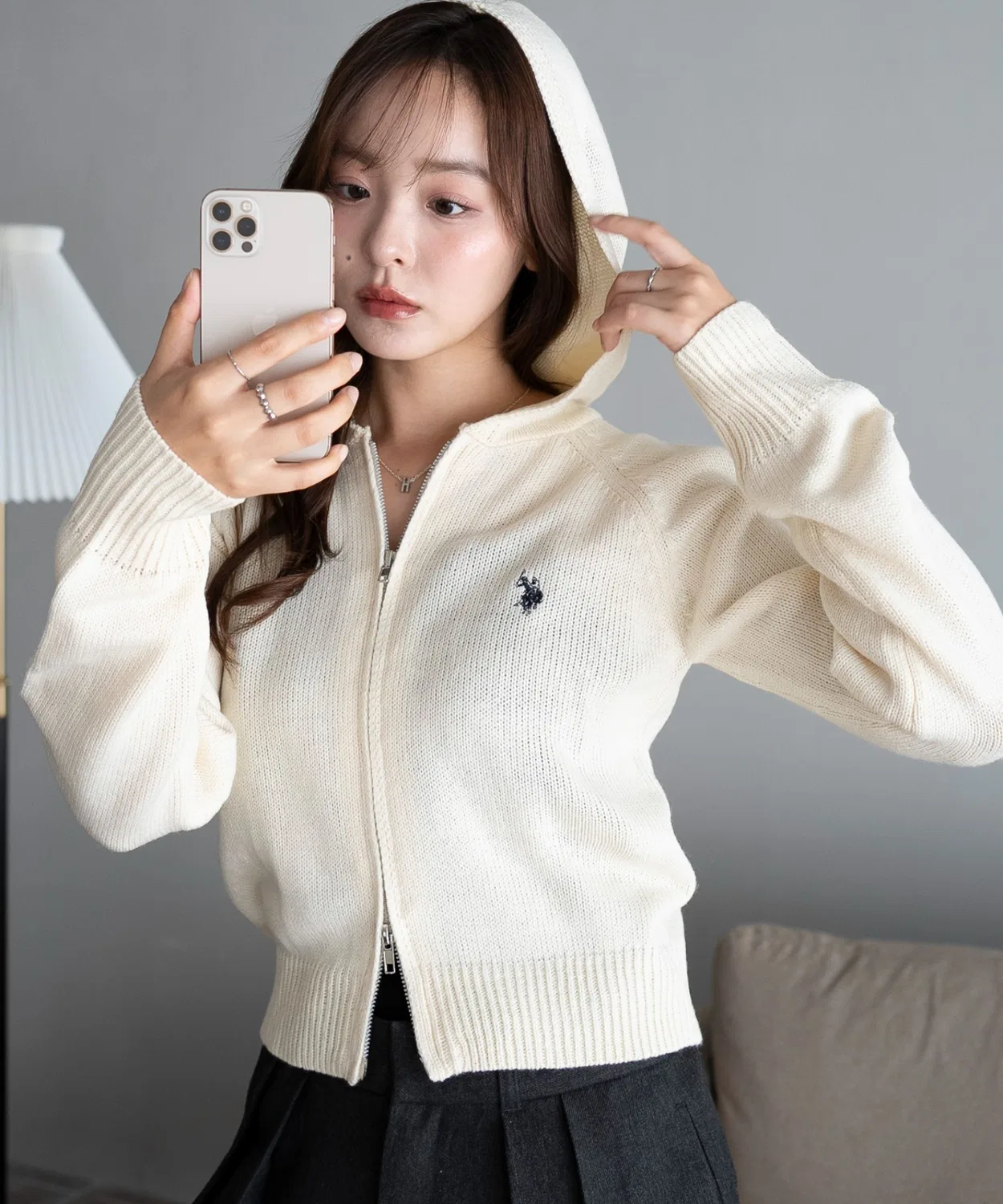 Женская кофта-худи с длинным рукавомU.S. POLO ASSN. WZIP, Ivory