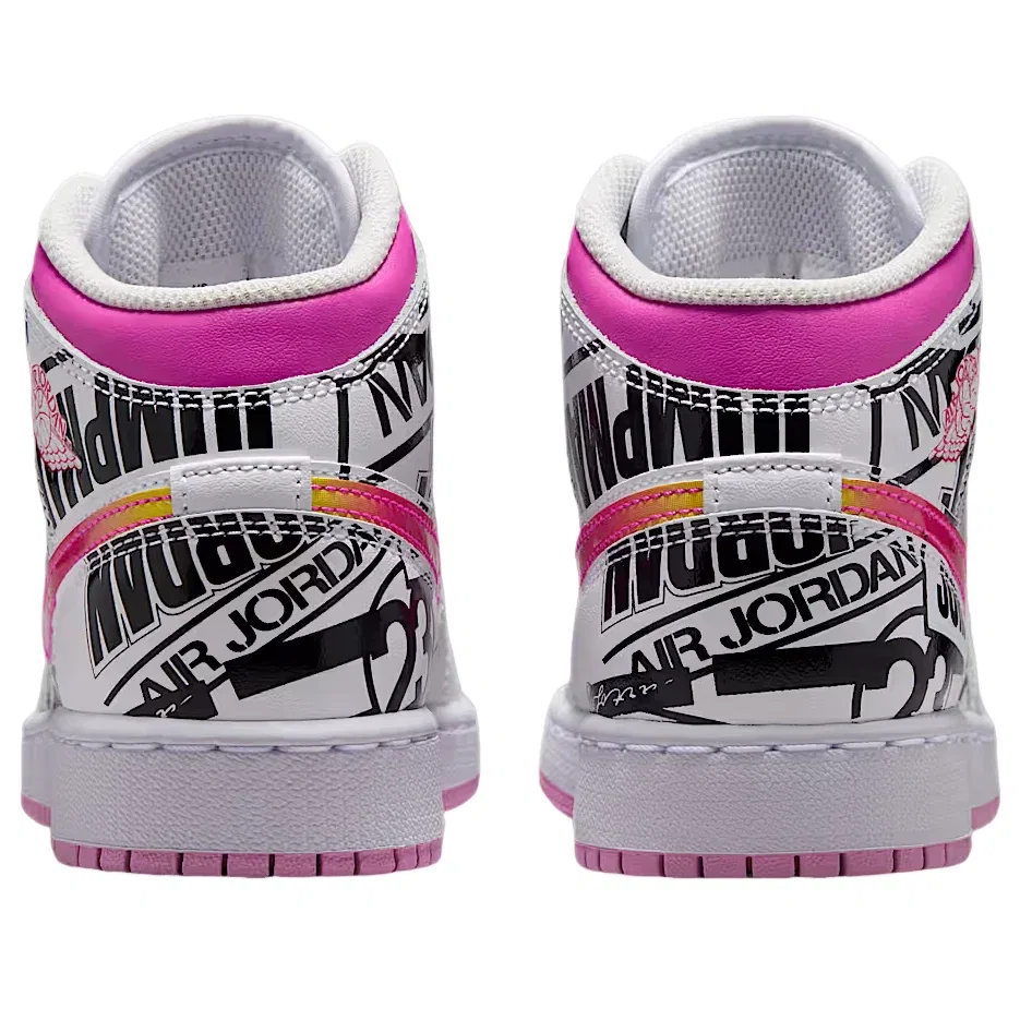 Детские кроссовки с кожаным верхом Air Jordan 1 Mid 'White Fire Pink' Jordan, Off White/University Red/Fire Pink — фото 4