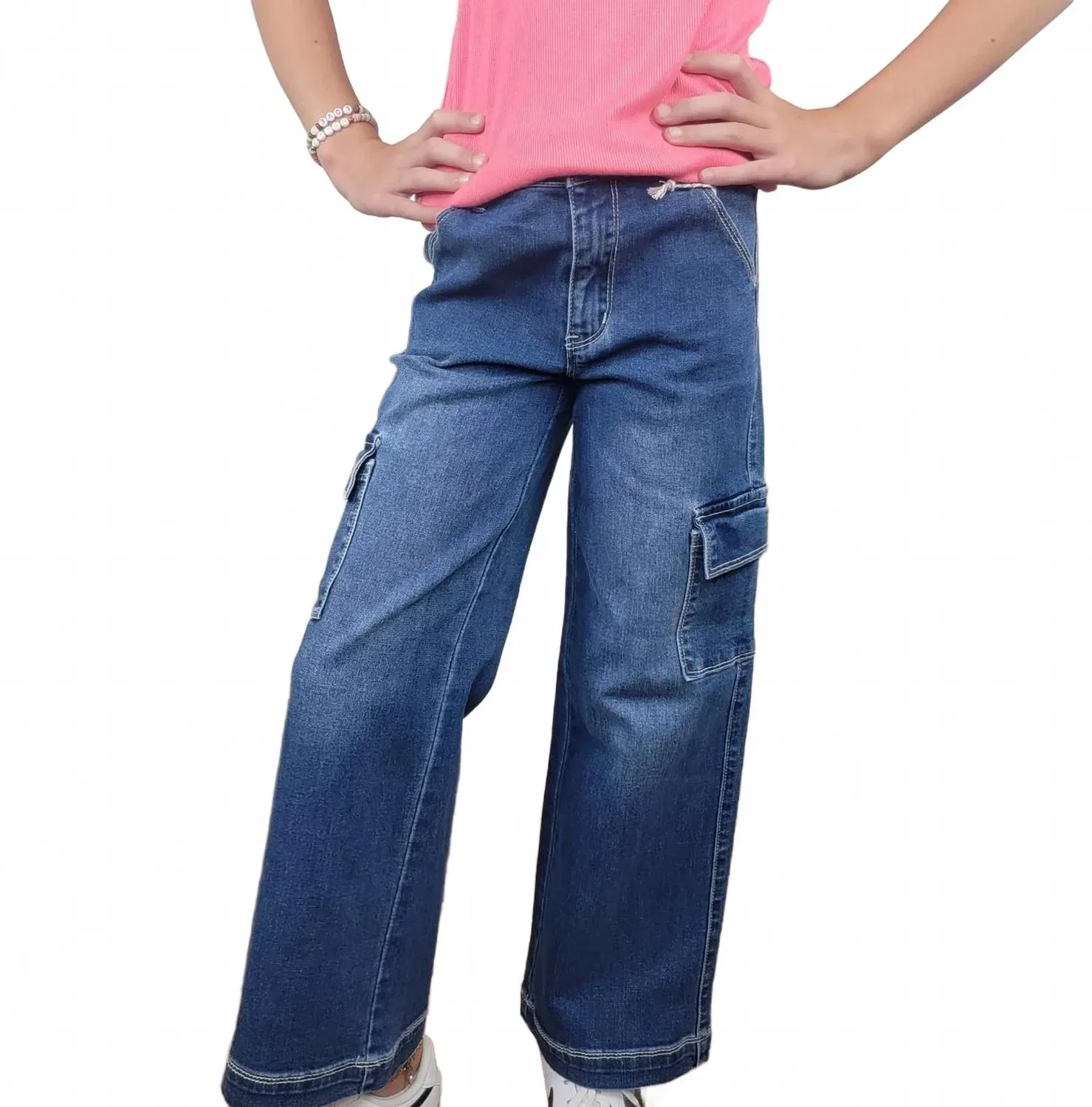 Детские джинсы для девочек с широкими штанинами Bex Wide Leg Jeans Cutie Patootie, Denim
