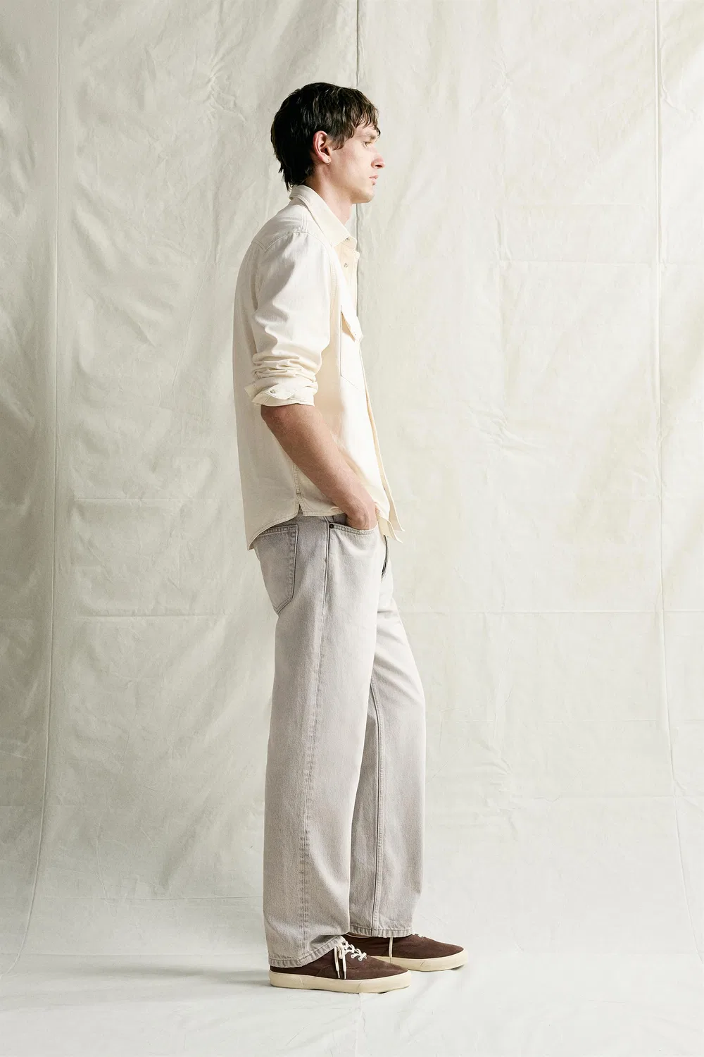 Прямые джинсы, облегающие щиколотку ZARA, Light grey — фото 4