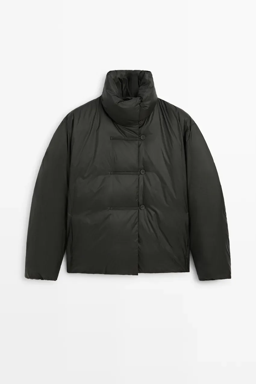 Пуховик Massimo Dutti Down Jacket With Toggle Detail, темно-серый