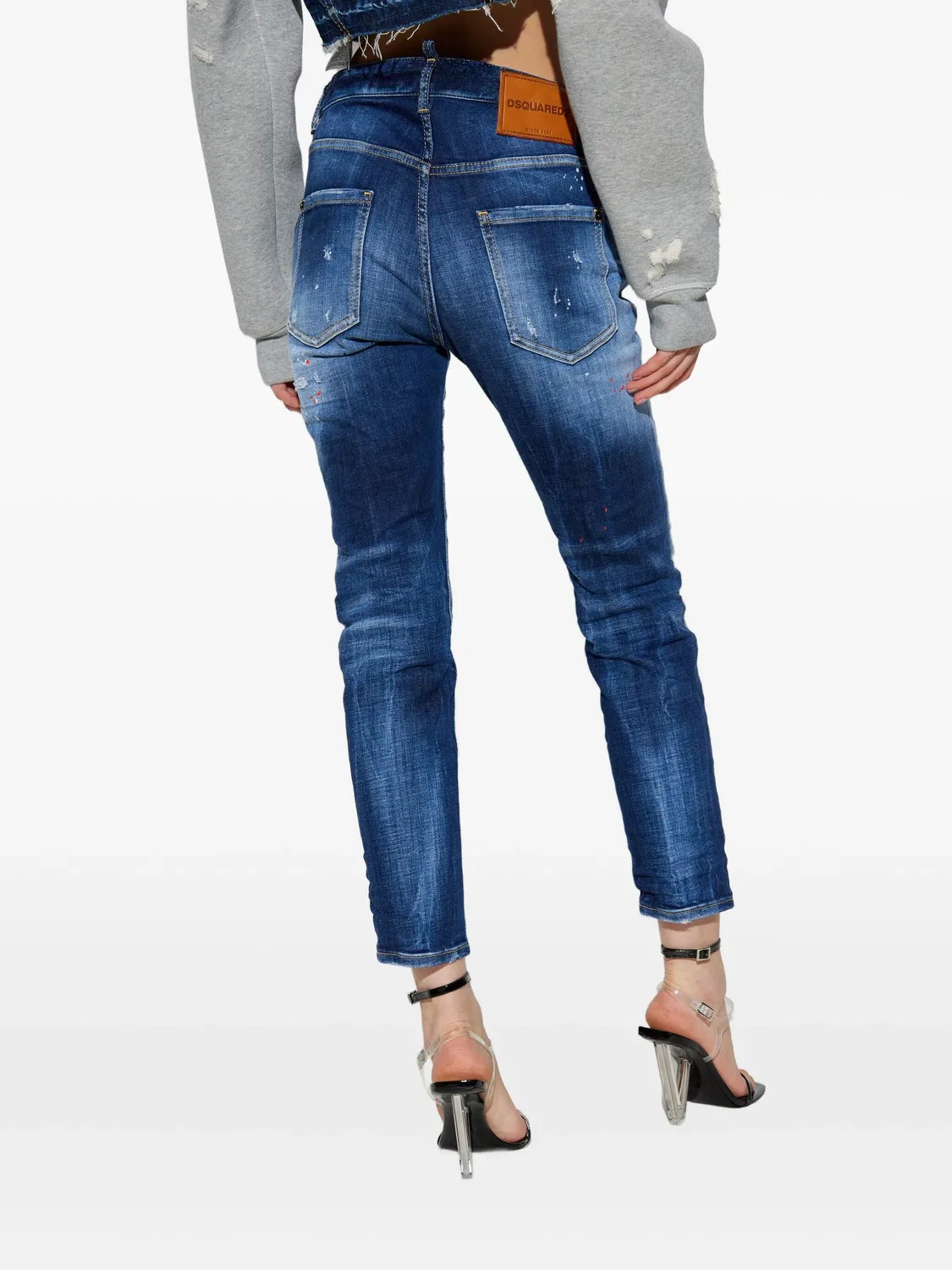 Джинсы с эффектом "вискеровки" DSQUARED2, индиго-голубой — фото 2