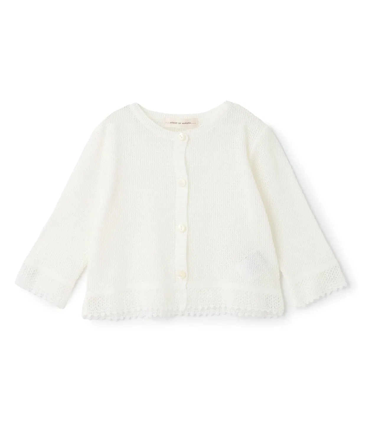 Детский кардиган с ажурным узором, с длинным рукавом японский, sense of wonder, Off White