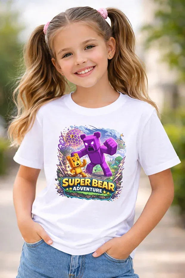 Детская футболка для девочек с принтом Super Bear Adventure Game Character Pattern Zeycem Store, White