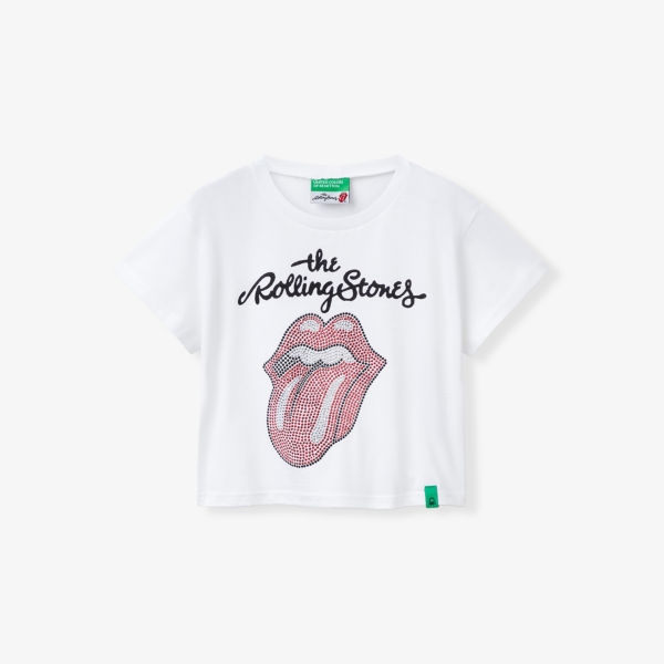 

Футболка из хлопка с пайетками The Rolling Stones для детей 6-14 лет Benetton, белый