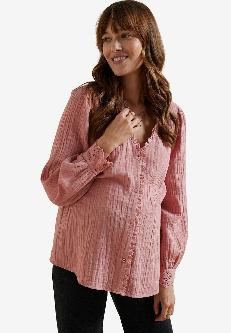 

Блуза Vertbaudet FÜR SCHWANGERSCHAFT STILLZEIT MANSCHETTEN MIT LOCHSTICKEREI, Himbeer/Light Pink