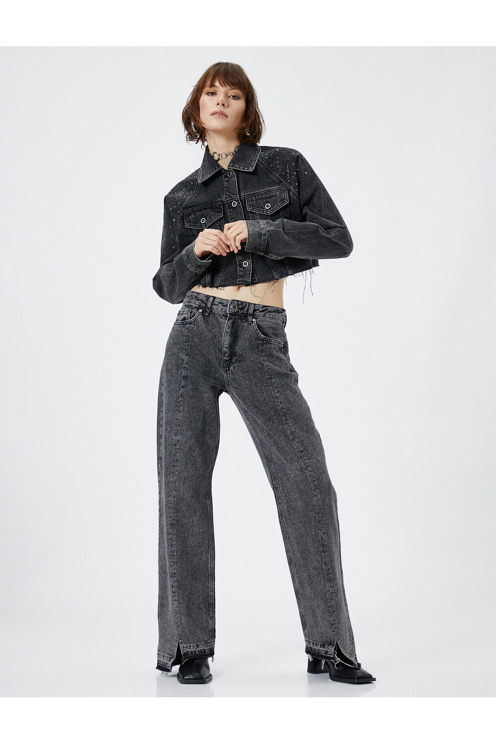 

Прямые джинсы со стандартной талией и хлопковыми карманами - Nora Jeans Koton, черный