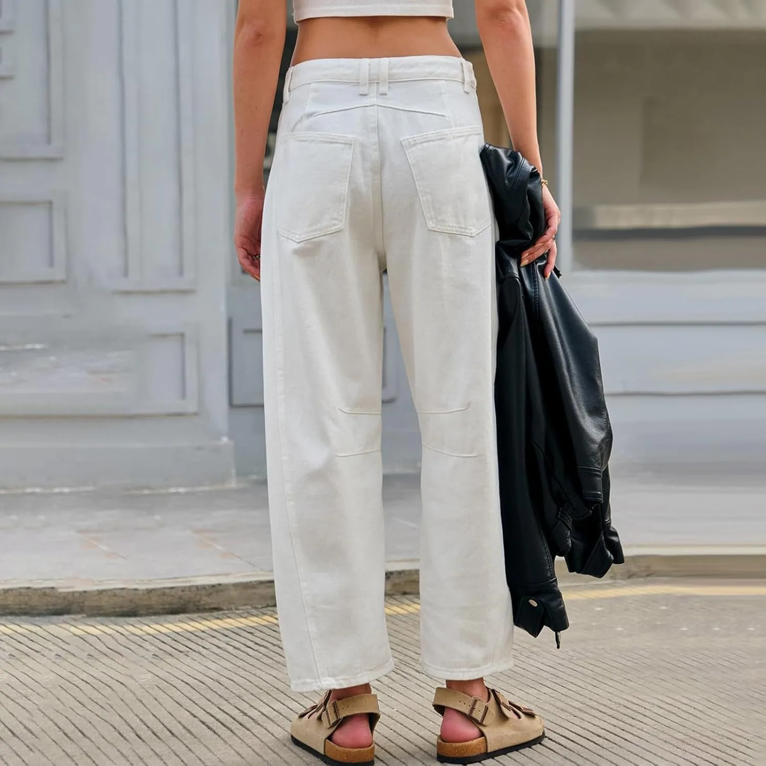 Джинсы для женщин Trendy Wide Leg Mid Waist Cropped — фото 4