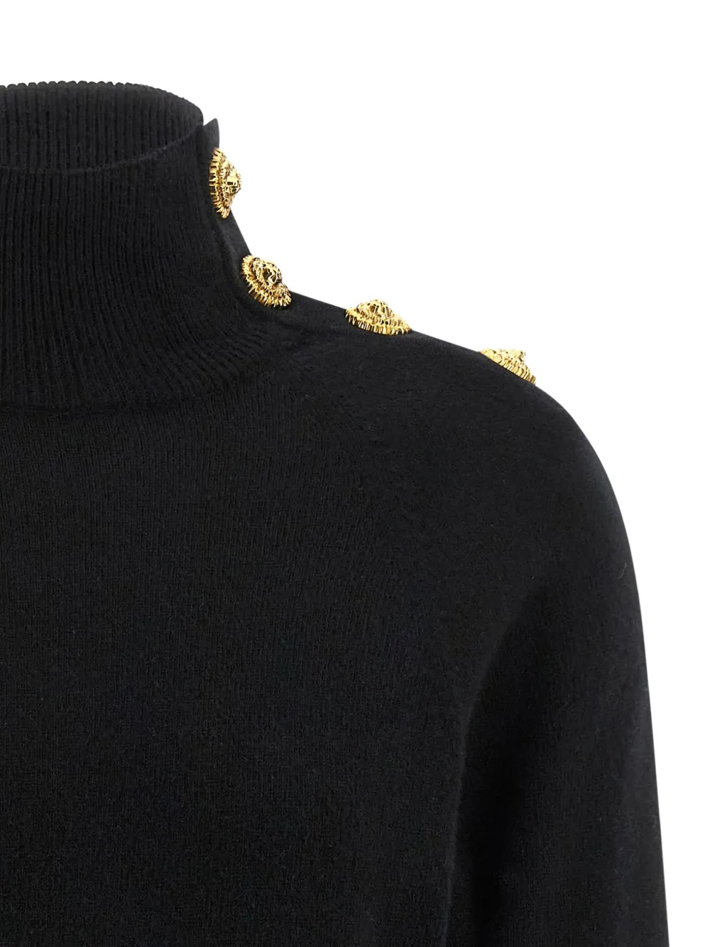 Свитер с высоким воротником и пуговицами-монетами Balmain, черный — фото 4