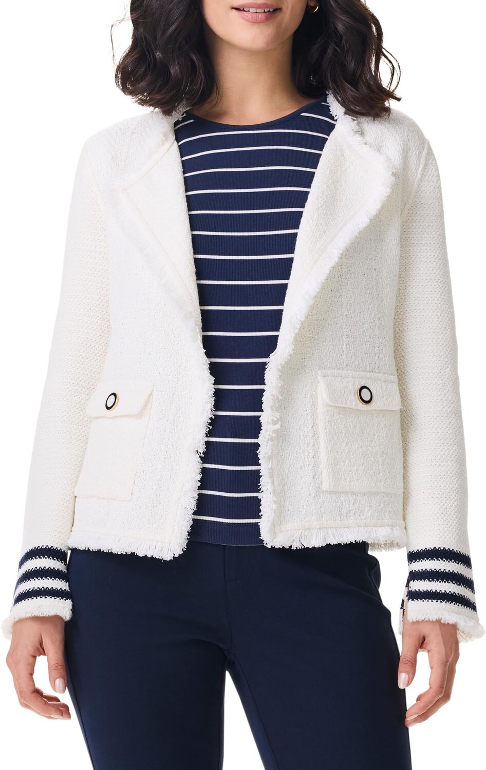 

Куртка NIC+ZOE Subtle Stripe Fringe Mix Knit Jacket, цвет Cream Multi