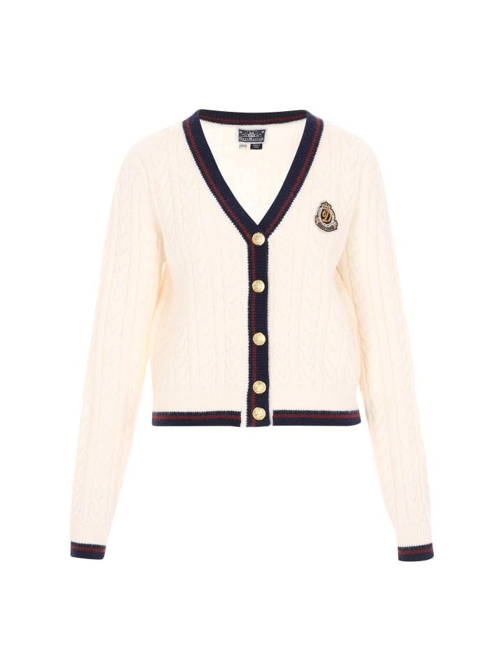 

Женский кардиган цвета грязно-белый с темно-бордовым оттенком DreiMaster Maritim