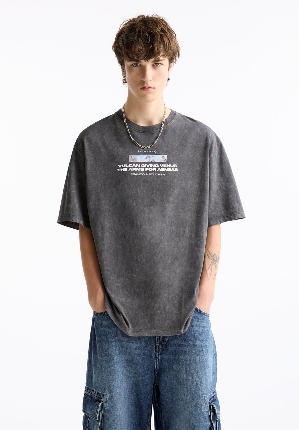 

Футболка с принтом AENEAS PULL&BEAR, темно-серый
