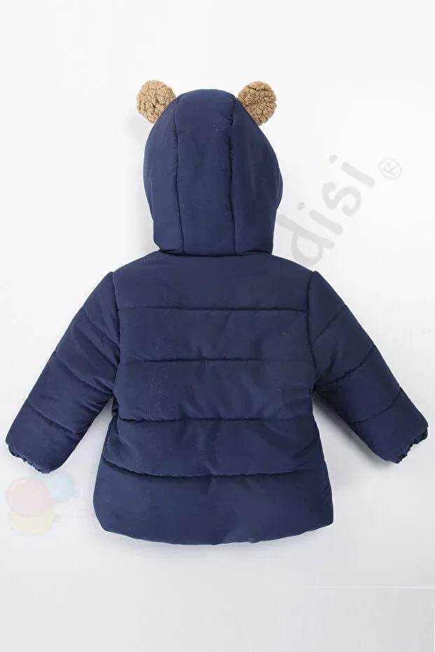 Детское зимнее пальто для девочек стеганое Teddy Bear Plush Fur Inside Zippered Quilted Hooded Snow Inflatable Winter Baby Boy Coat Ofislot, Navy Blue — фото 2
