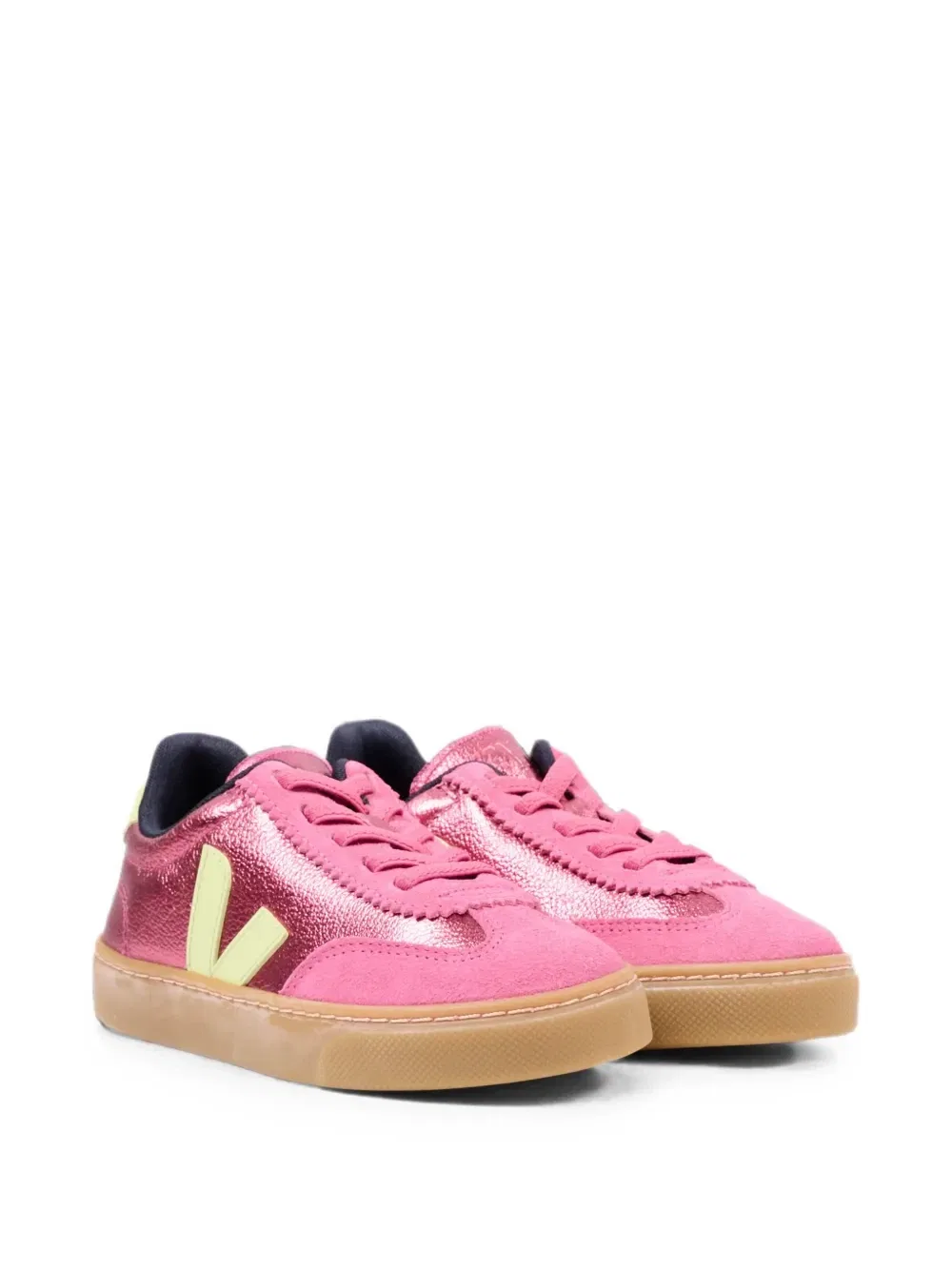 Кроссовки Volley из кожи с эффектом металлик Veja Kids, розовый — фото 3