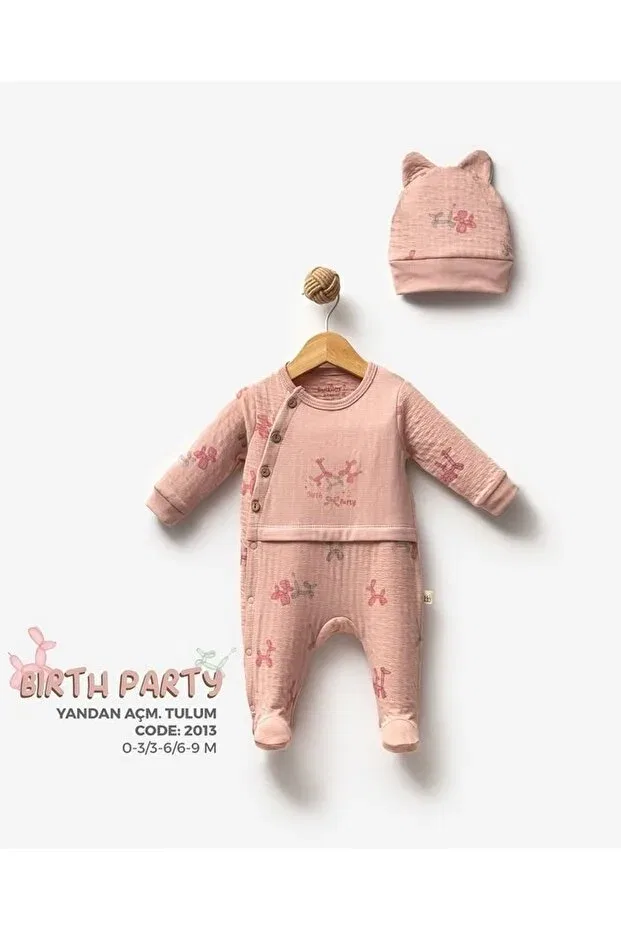 Детский комбинезон для девочек хлопковый 100% Organic Birth Party Balloon Baby Girl Buttoned Side Open Kidsella, Pink — фото 4