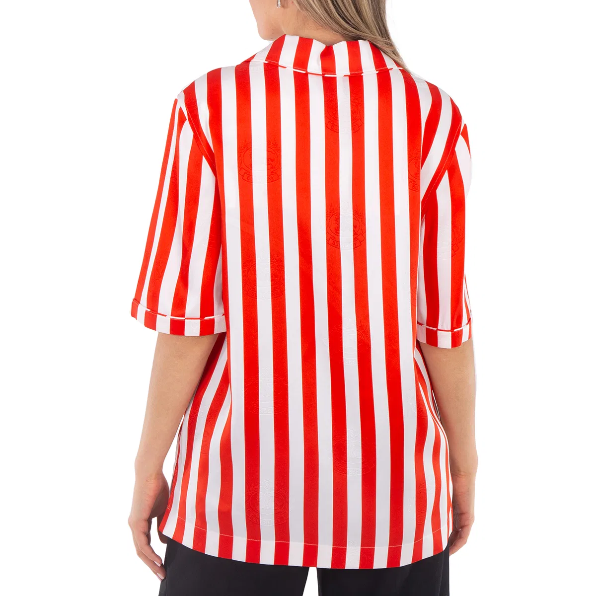 Блузка из шелка с полосатым принтом Tabi Striped Silk Pyjama Shirt Burberry, Bright Chili Red Ip — фото 3