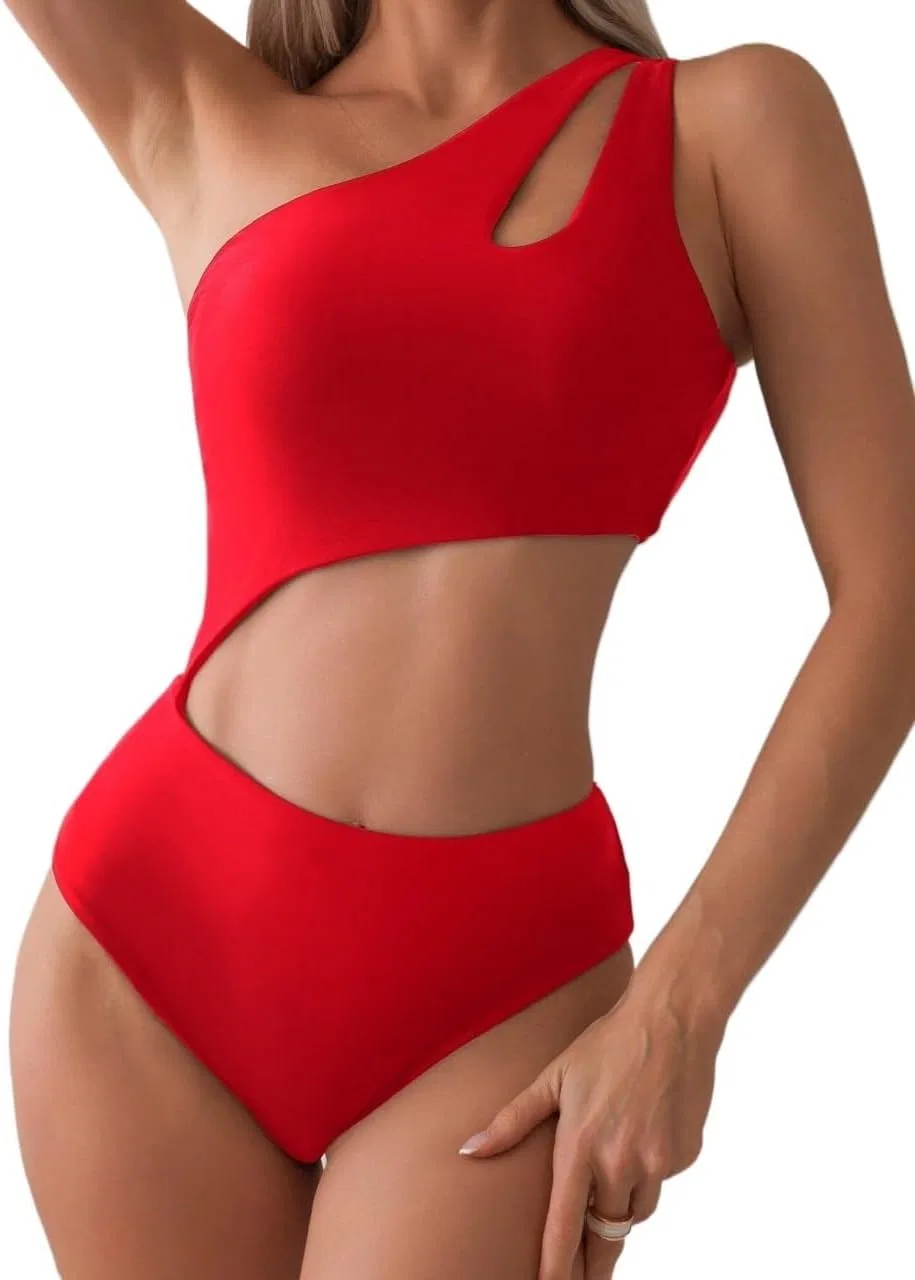 Женский цельнокроеный купальник с вырезами Asymmetrical Neck, Red