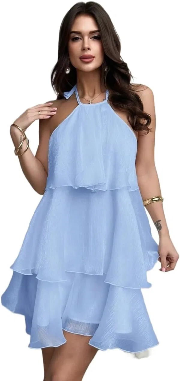 Женское A-силуэта мини-платье на бретелях Halter, Blue — фото 4