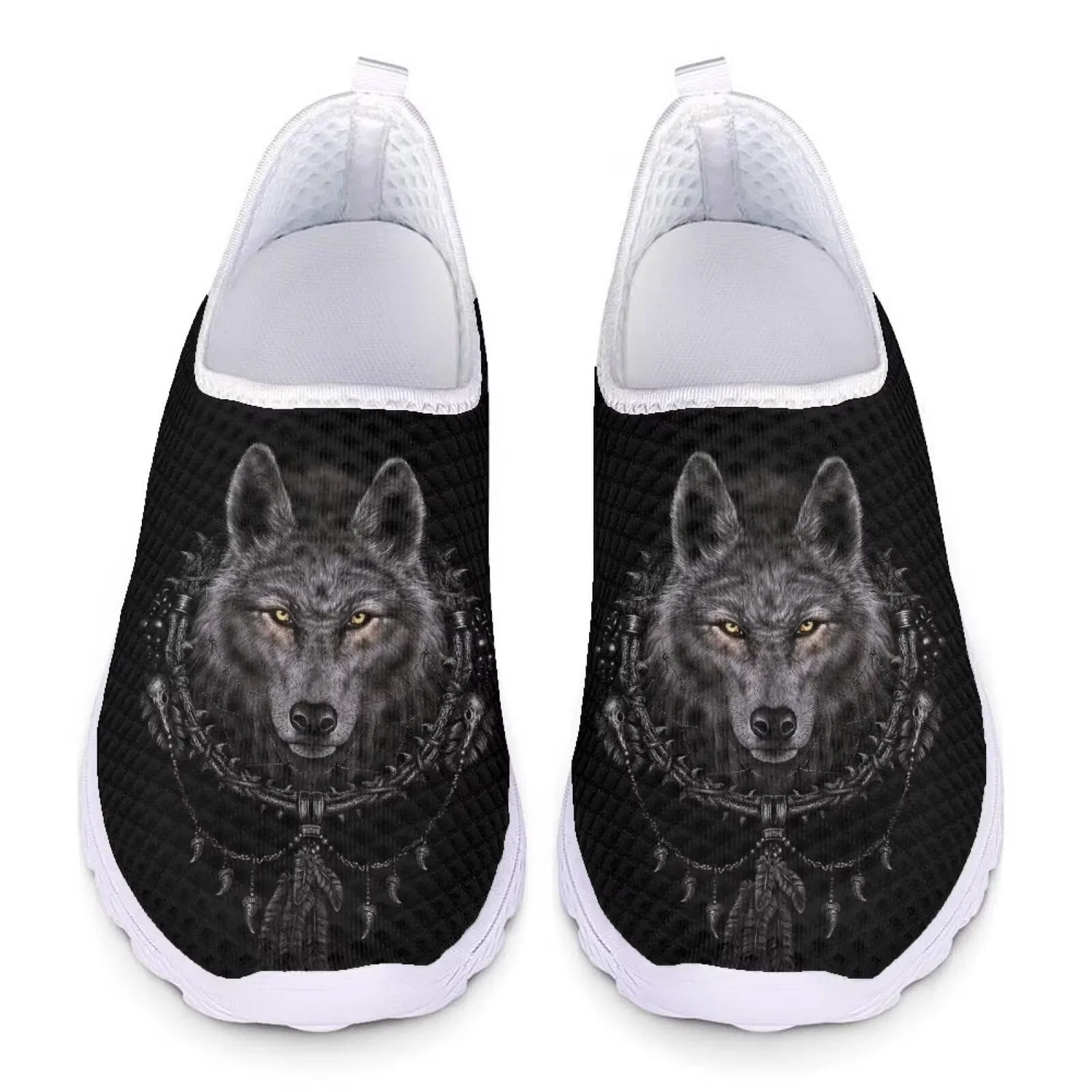 Детские кроссовки для девочек с принтом Fierce Wolf Garronmavis, Fierce Wolf Tribal Feather — фото 2