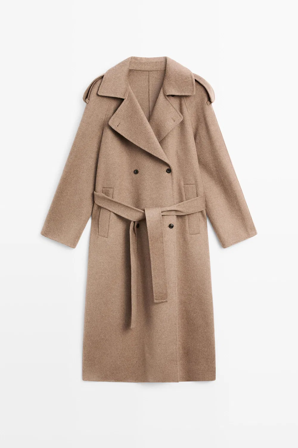 Тренч Massimo Dutti Long Wool Blend Coat , серо-коричневый — фото 2