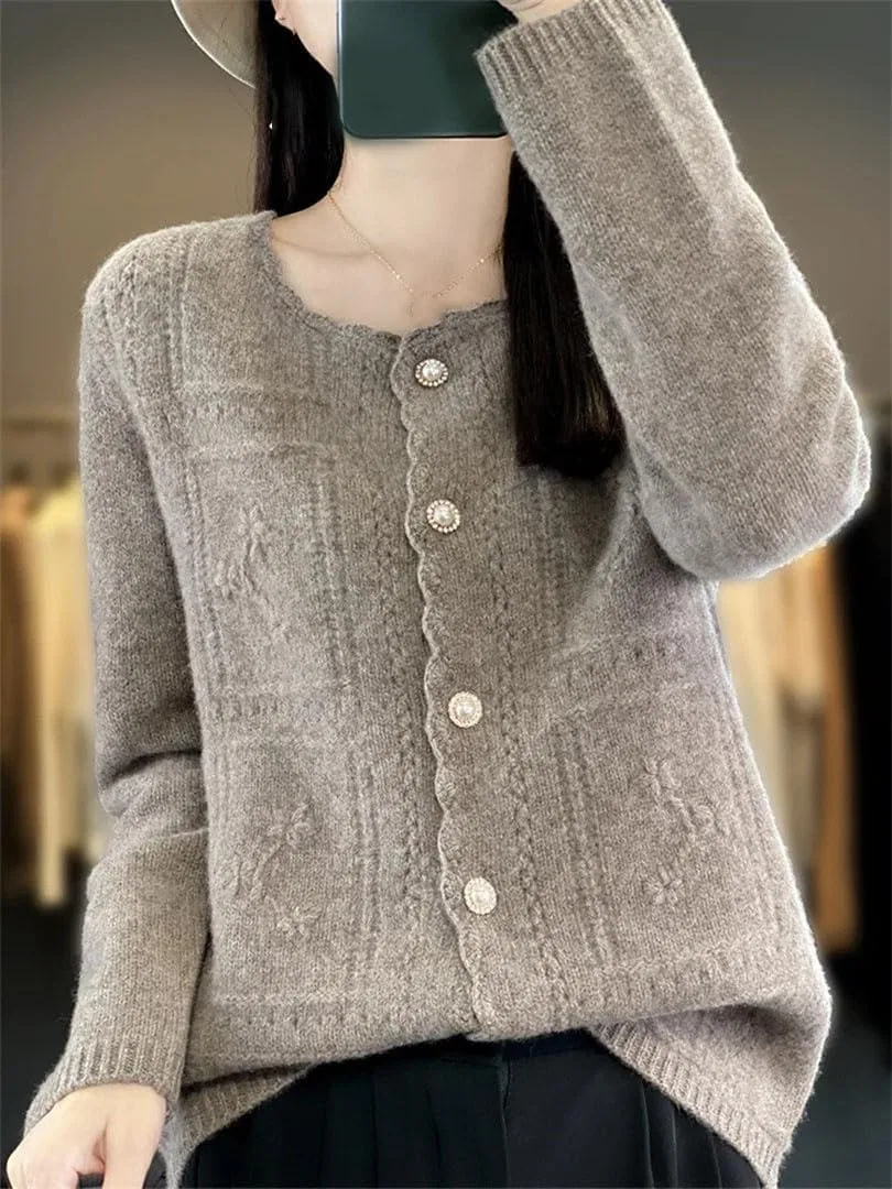 Женский кардиган с текстурной вышивкой, Merino Wool, Mi Yellow — фото 3