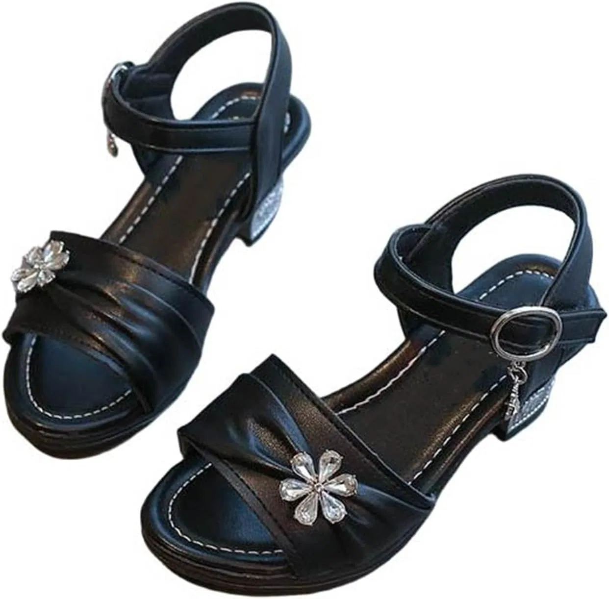 Детские туфли для девочек с принтом Rhinestone Flower Princess Party Heels, Black