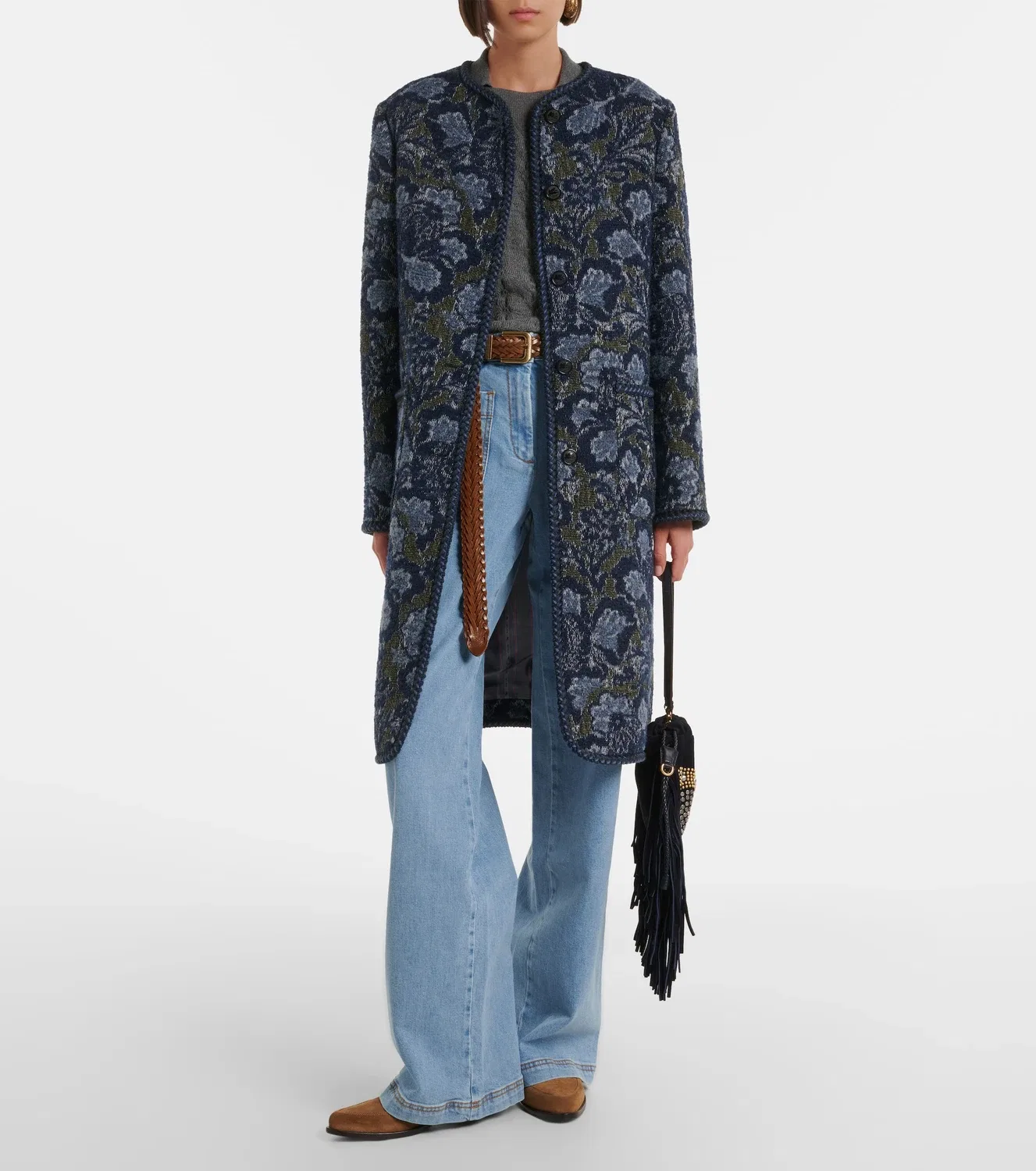 Жаккардовое пальто из хлопка и шерсти ETRO, синий — фото 2