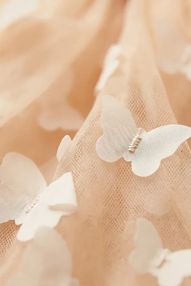 Детское платье для девочек с принтом Lorelai 3d butterfly detailed tulle tutu dress Celyse, Salmon — фото 3