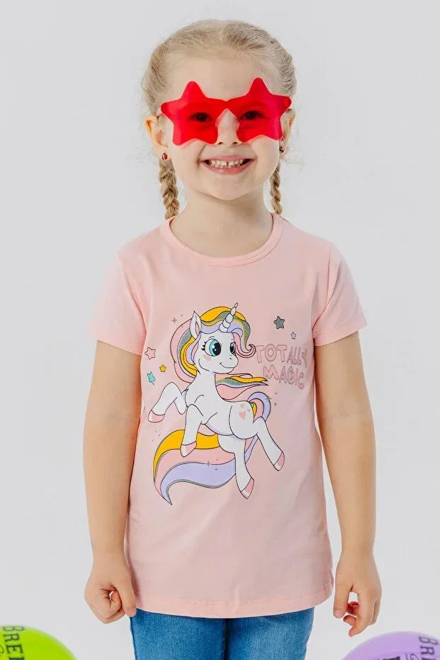 Детская футболка для девочек с принтом Magic Unicorn Printed Breeze, Salmon — фото 4