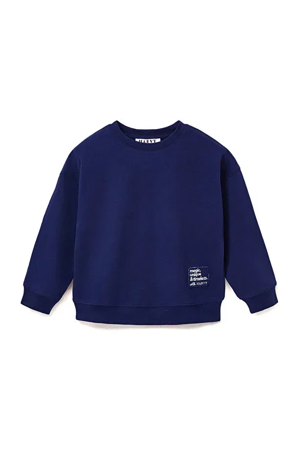 Детские свитшот для девочек оверсайз с вышивкой Marvy, Navy Blue — фото 4