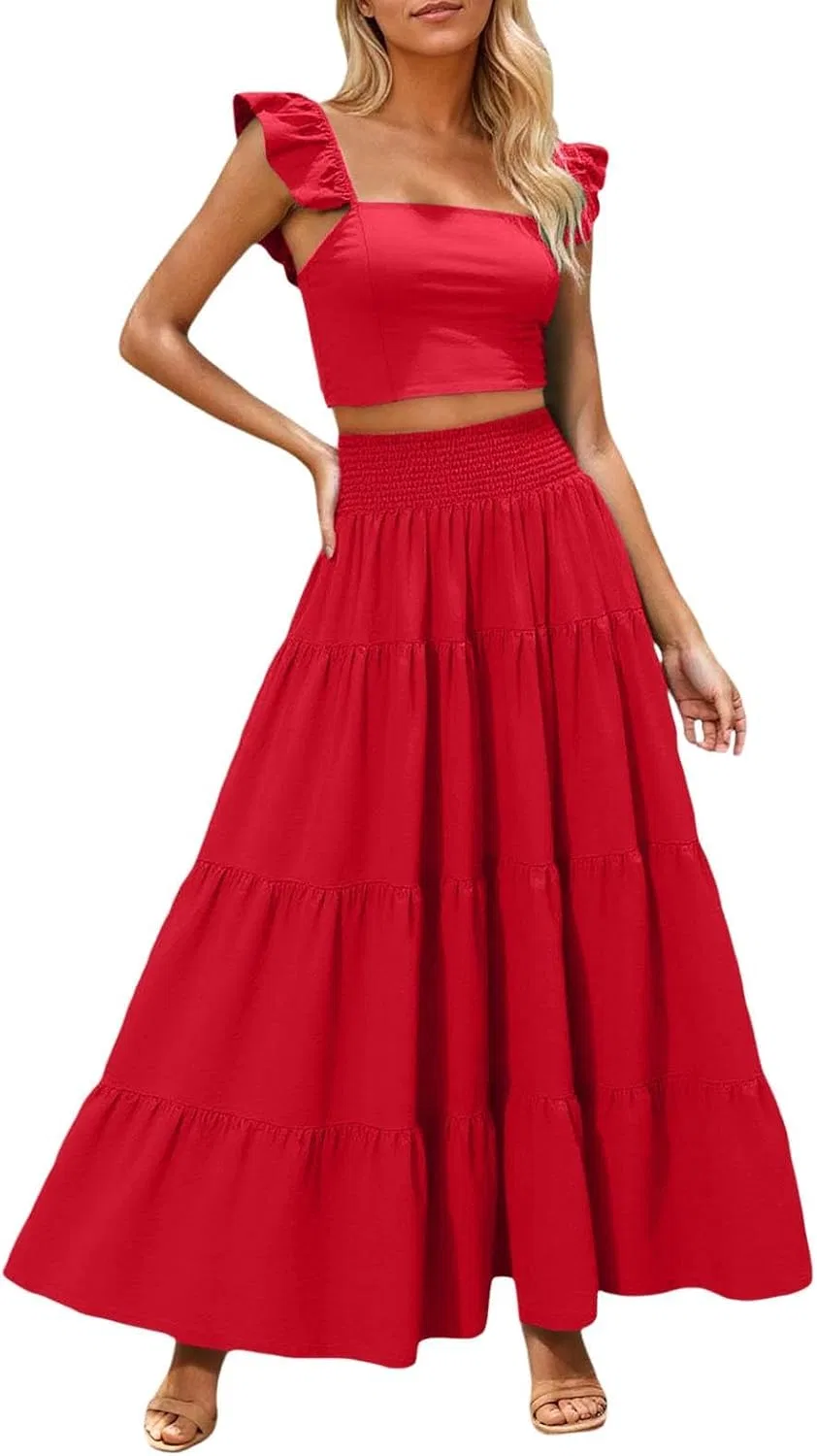 Женское пляжное платье-двойка Two Piece Dress Set, Red