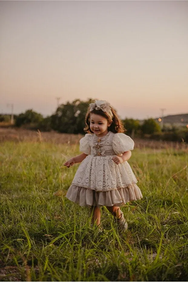 Детское платье для девочек с кружевом Lace embroidered princess model puffy girl's dress_m2405 Mialora, Gri — фото 3