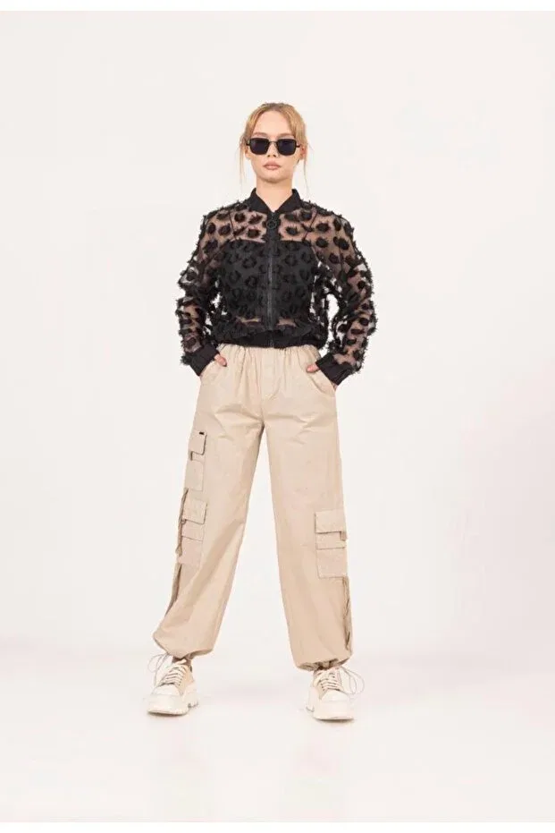 Детское пальто-бомбер для девочек с принтом Limi Girl Organza Bomber Jacket Loco Loco, Siyah