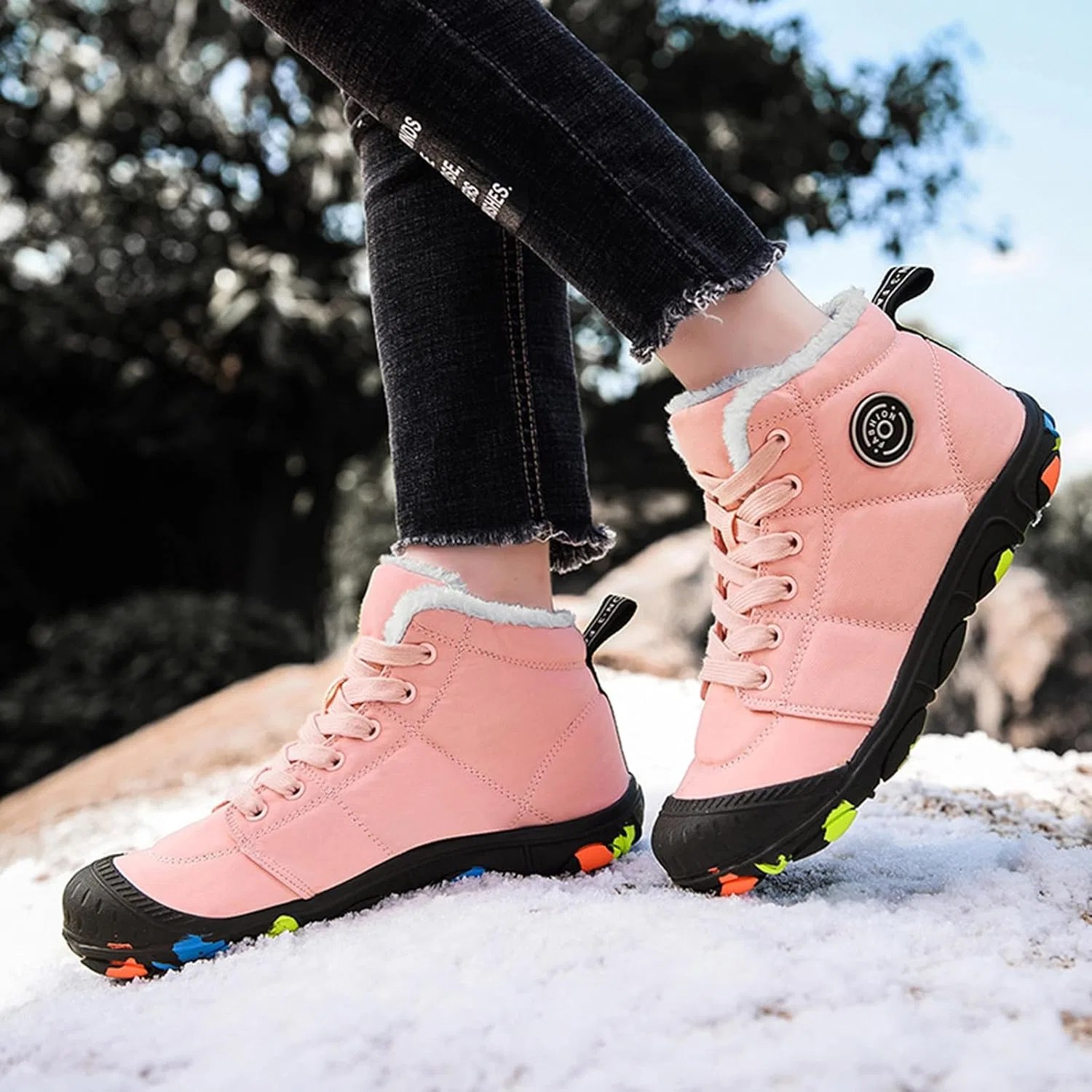 Детские кроссовки для мальчиков с утеплением на шнуровке, Pink — фото 3