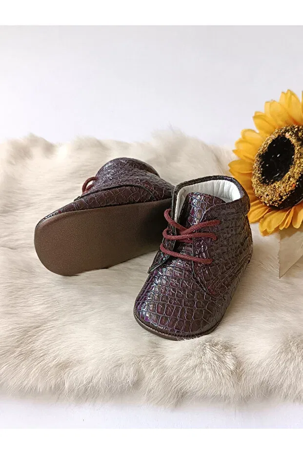 Детские ботинки для новорожденных кожаные Plum Printed Genuine Leather Baby Booties Hodore, Damson Printed — фото 3
