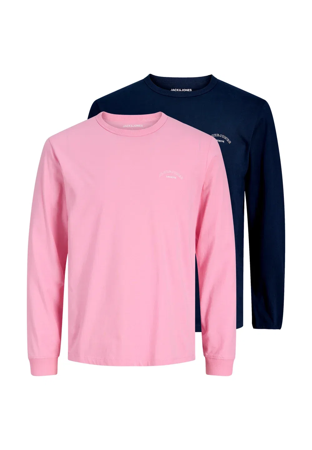 Футболка с длинными рукавами и логотипом Jjcollege, комплект из 2 штук Jack & Jones Junior, Navy Blazer Pack/Navy Blazer/Prism Pink