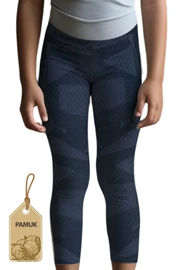 Детские леггинсы для девочек с геометрическим принтом Mk Mukko Kids, Dark Blue Geometric — фото 3