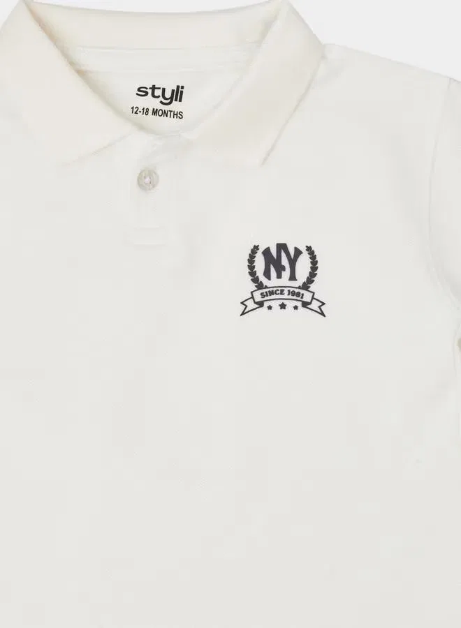 Styli Футболка поло с принтом NY для мальчика, off white — фото 4
