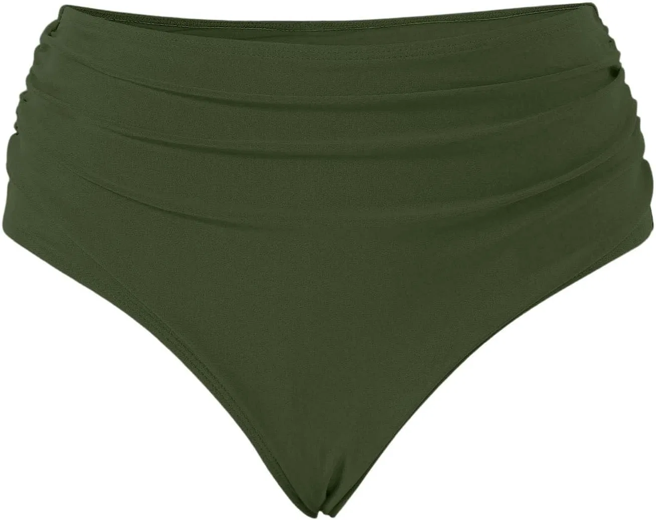 Женские бикини-шорты с завышенной талией ретро ruched, Army Green — фото 4