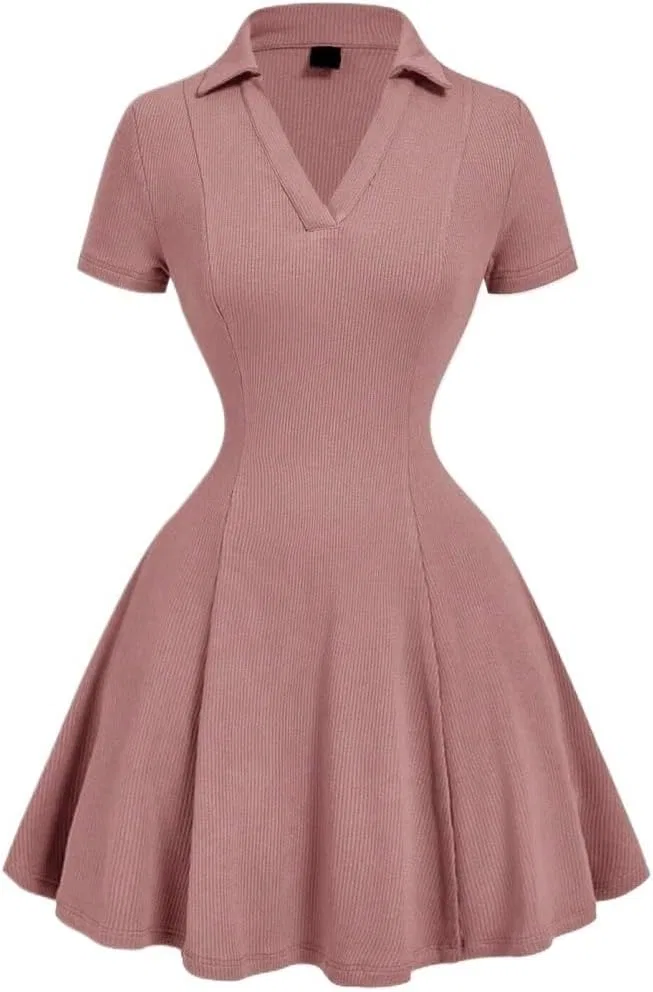 Женское мини-платье A-силуэта с застежкой на пуговицы, Dusty Pink