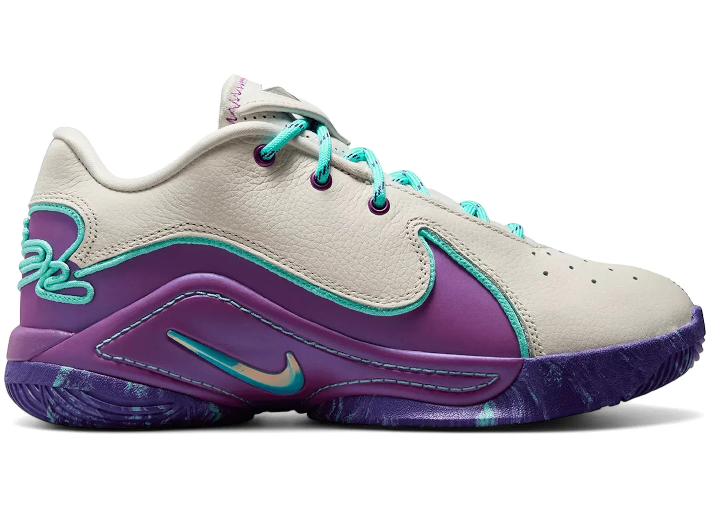 Детские кроссовки для баскетбола LeBron 22 Nike, Soft Pearl Vivid Purple Court Purple Hyper Turquoise