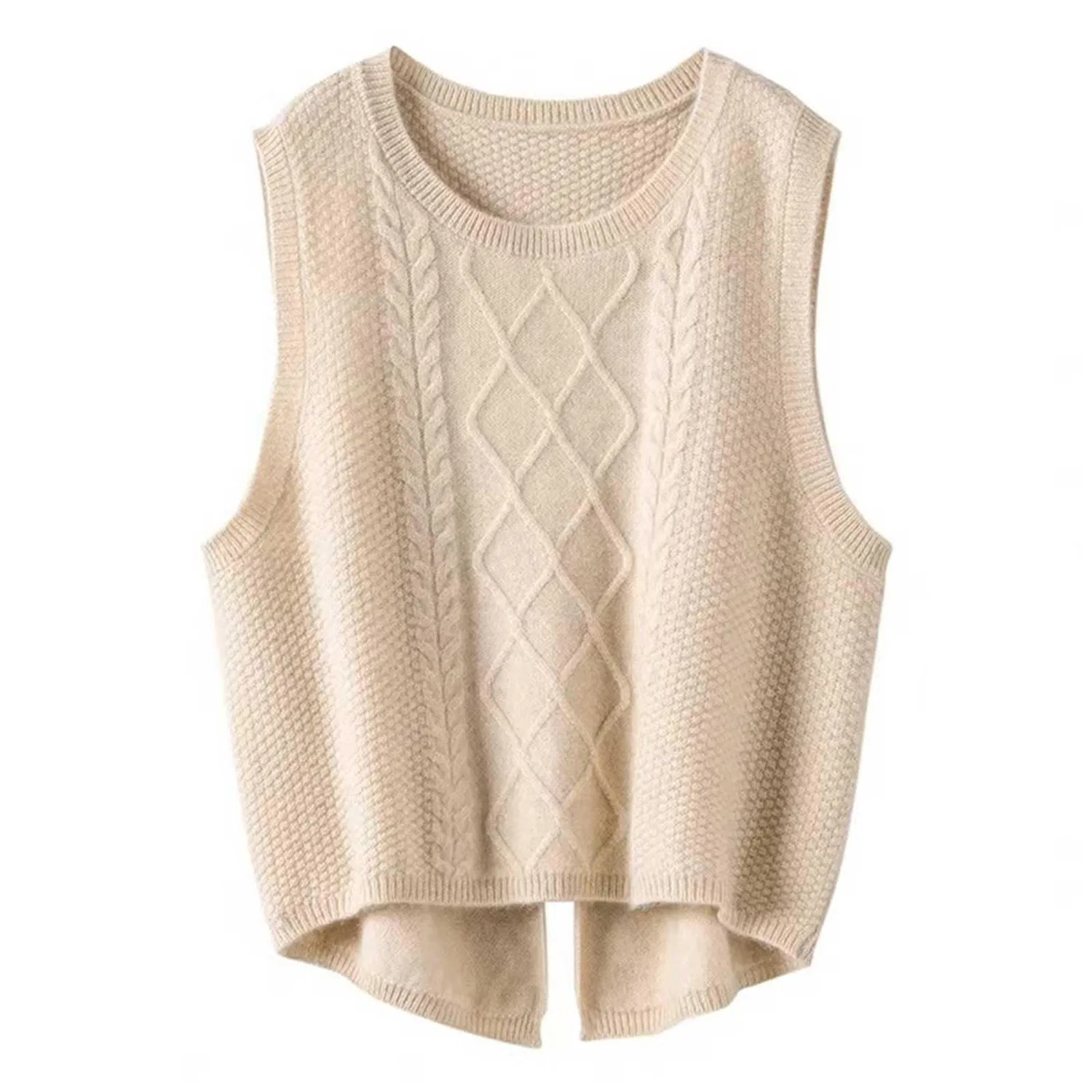 Женский укороченный вязаный жилет без рукавов, Beige