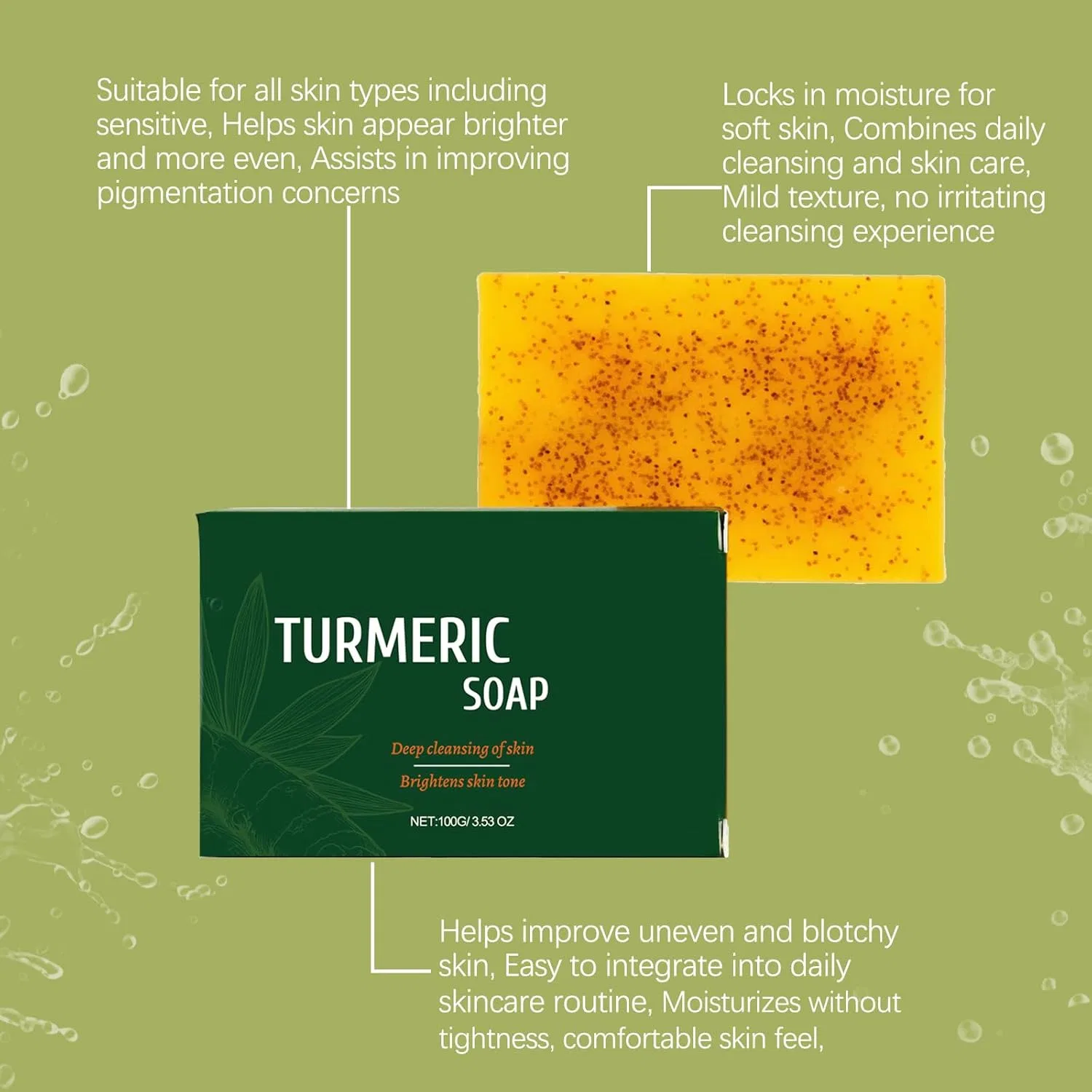 Твердое мыло для лица и тела Turmeric Brightening, Raevior, 3 шт, 100 г — фото 3