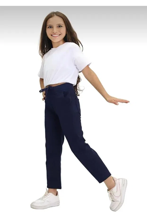 Детские спортивные штаны для девочек хлопковые Generic Brands, Navy Blue — фото 4