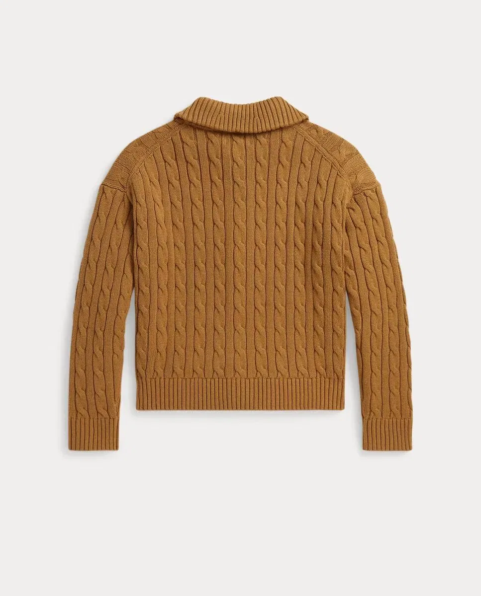 Детский кардиган для девочек с воротником поло Polo Ralph Lauren, Camel — фото 2