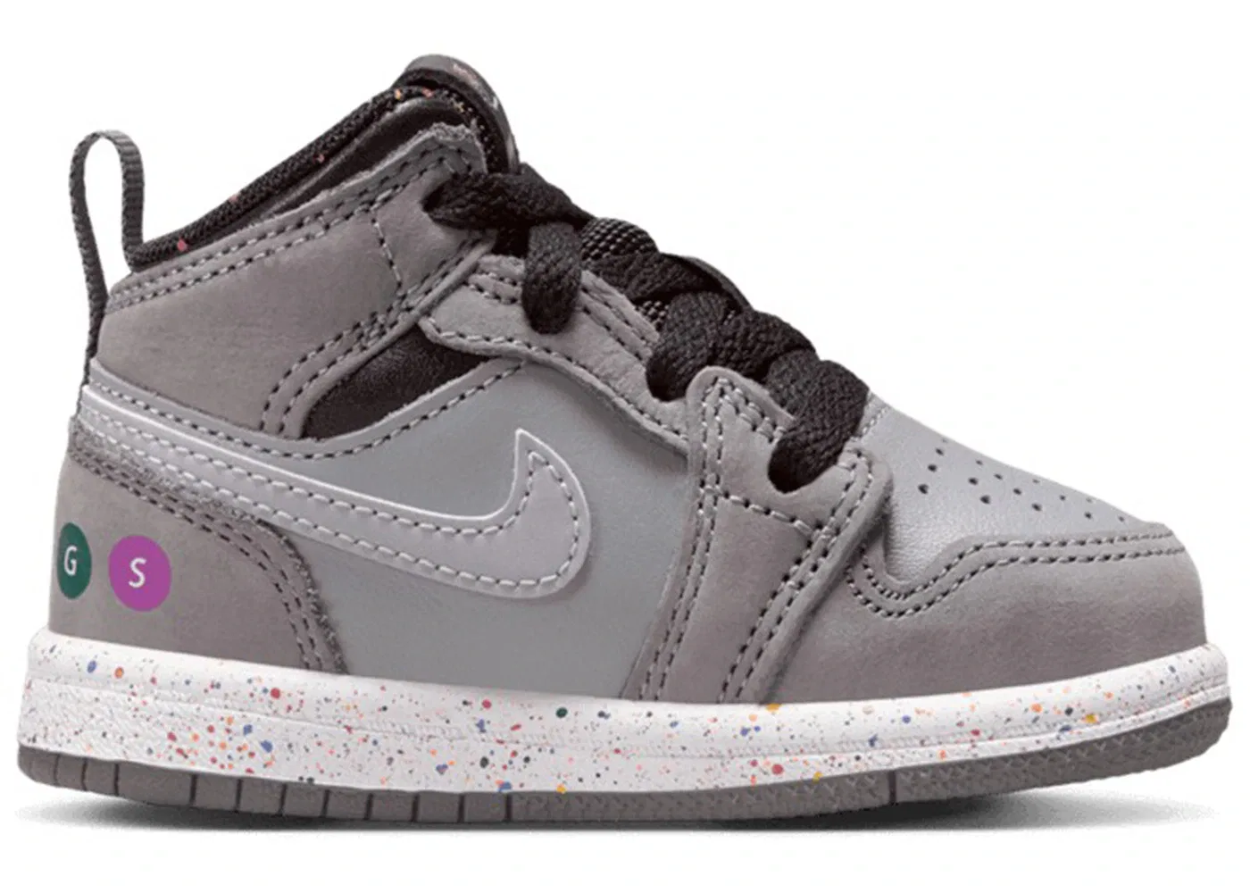 Детские кроссовки Lifestyle Jordan 1 Mid Wings NYC Subway Jordan, Gunsmoke/Matte Silver/Black/Laser Orange/Racer Blue