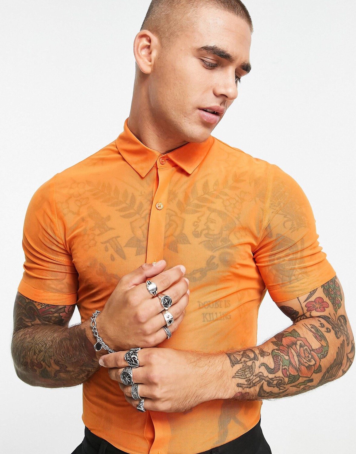 

Ярко-оранжевая сетчатая рубашка суперскинни ASOS DESIGN