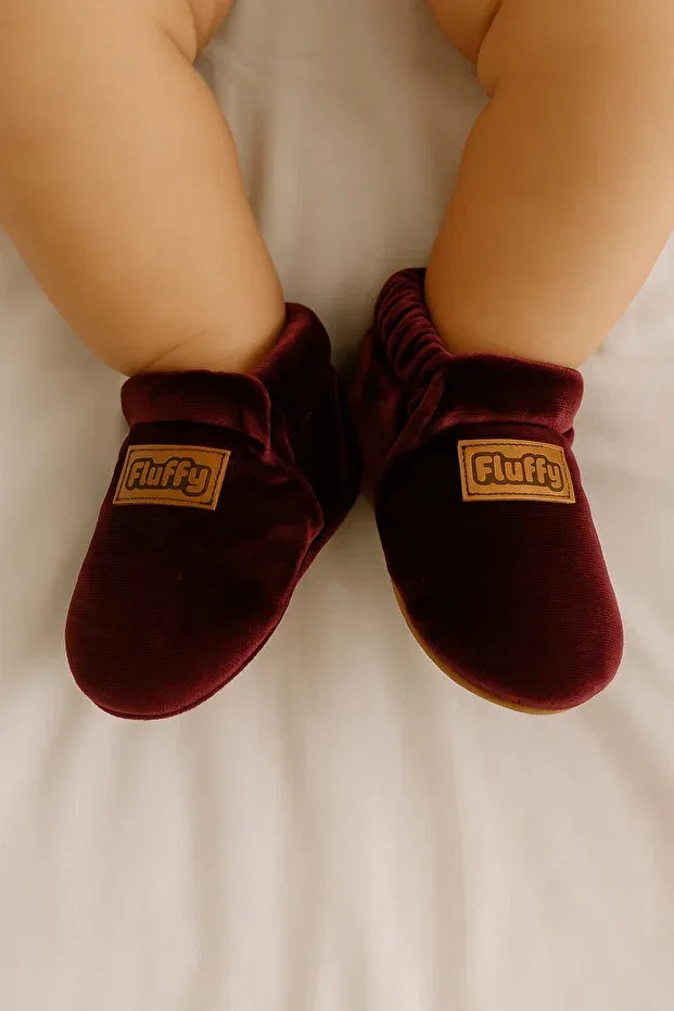 Детские для мальчиков и девочек тапочки из вельвета Fluffy, Burgundy