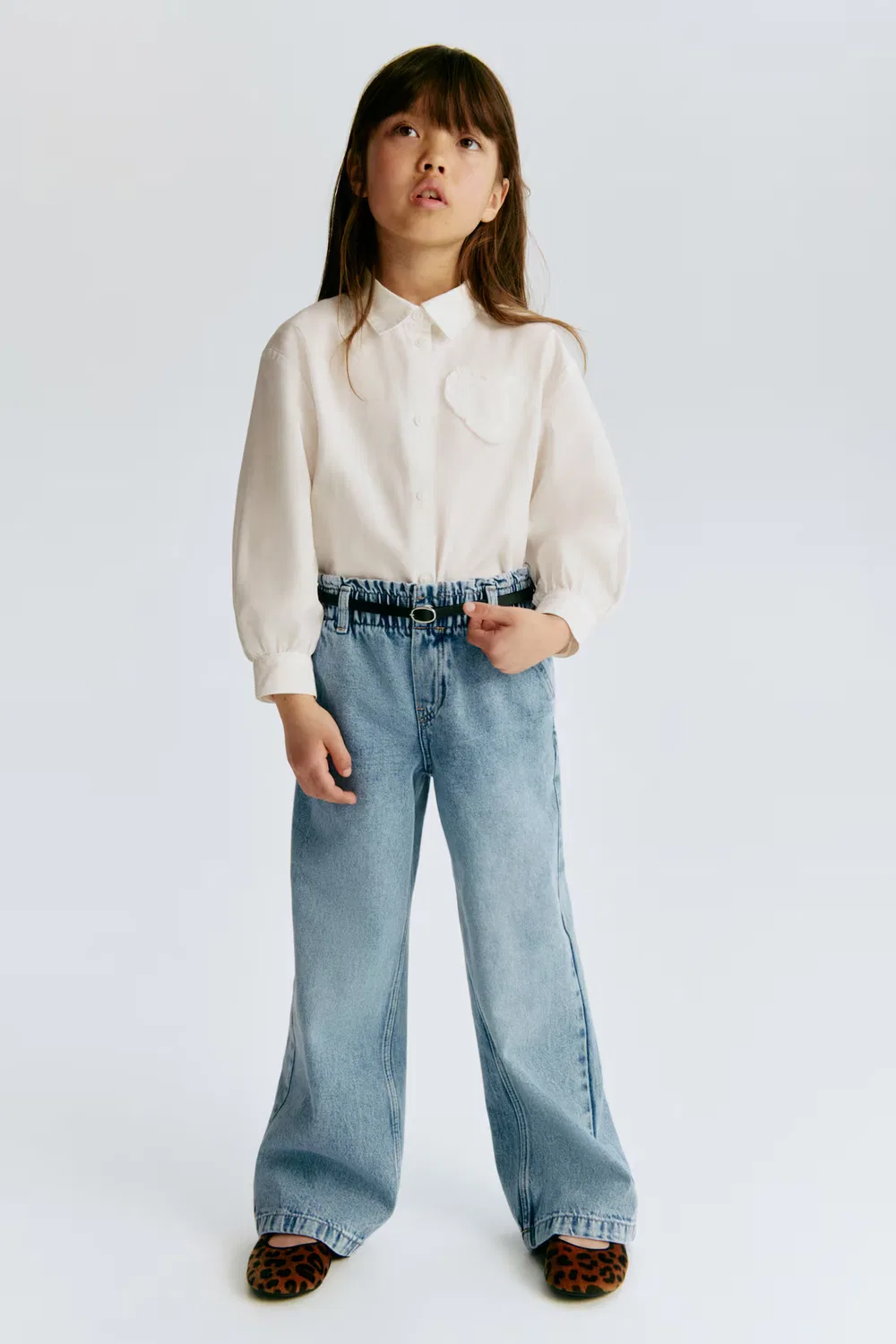 Джинсы с широкими штанинами и поясом-кулиской H&M, Denimblau